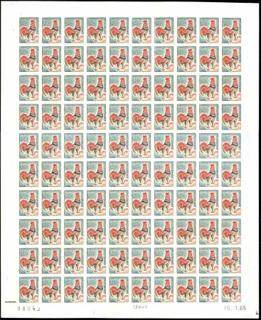 N°1331A 0,30 Coq feuille de 100 timbres non dentel
