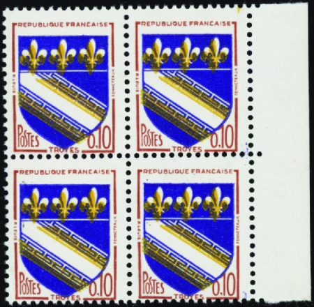 N°1353 Bloc de 4 couleurs très déplacées neuf ** T