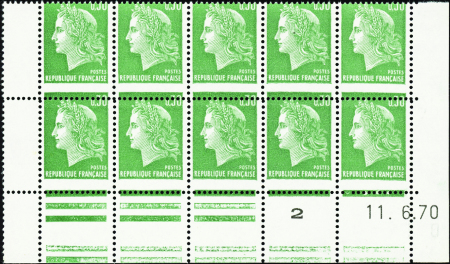 N°1611f bloc de 10 piquage à cheval coin daté neuf