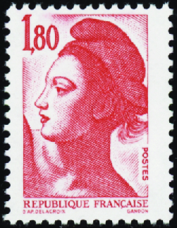 N°2220a 1,80 Liberté rouge sans bande de phosphore