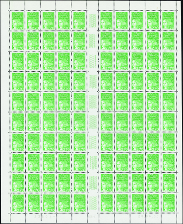 N°3091a feuille de 100 timbres 30 timbres sans pho