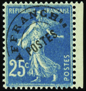N°56a 25c Semeuse bleu surcharge fine neuf ** TB