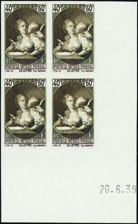 N°446 la lettre de Fragonard bloc de 4 coin daté n