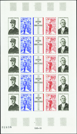 N°1698A Général de Gaulle feuille de 5 bandes neuf