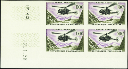 POSTE AERIENNE N°37 1000f Alouette bloc de 4 coin 