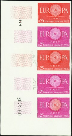 N°1266 0,25 Europa 1960 bande de 5 cdf daté neuf *