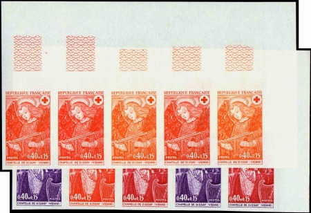 N°1661/1662 Croix-rouge 1970  2 bandes de 5 cdf ne