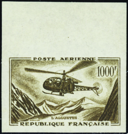 POSTE AERIENNE N°37 1000f Alouette essai en brun n