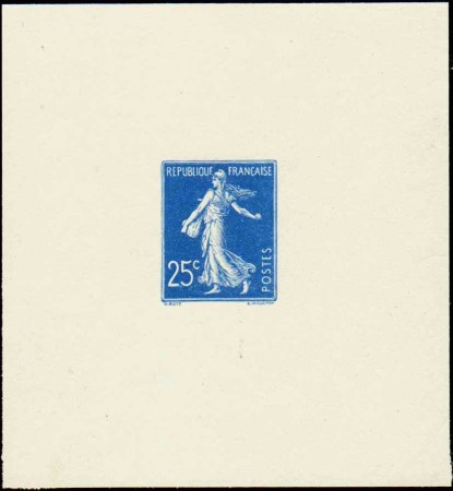 N°140 25c Semeuse épreuve en bleu chiffres maigres