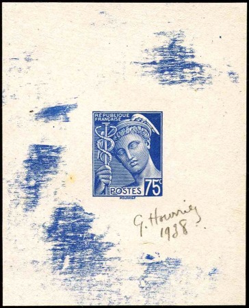 N°416A 75c Mercure épr d'artiste en bleu signée