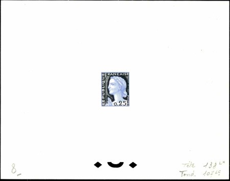 N°1263 0,25 Marianne de Decaris épreuve en bleu et