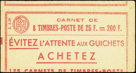 N°1011C-C1 25f Marianne de Muller couverture à che