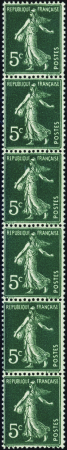 N°1 5c Semeuse vert bande de 6 timbres neuf ** TB