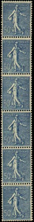 N°7 50c Semeuse lignée bande verticale de 6 timbre
