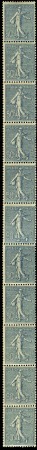 N°7 50c Semeuse lignée bande verticale de 11 timbr