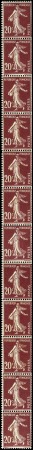 N°13 20c Semeuse lilas-brun bde verticale de 12 ti