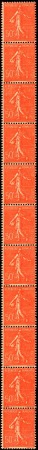 N°23 50c Semeuse lignée bande verticale de 11 timb