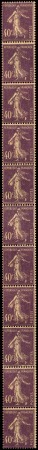 N°26 40c Semeuse violet bande verticale de 11 timb