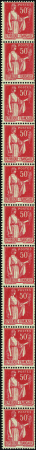 N°32 50c Paix rouge bande verticale de 11 timbres 