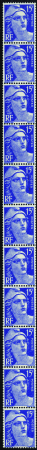 N°37 15f Marianne de Gandon bande verticale de 11 