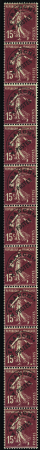 N°45 15c Semeuse préoblitéré bande verticale de 11