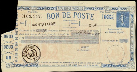 N°140 K2 Semeuse lignée bleu bon de poste sans valeur