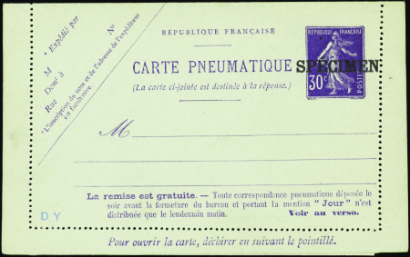N°141 CLPPRP3 30c Semeuse violet surcharge spécime
