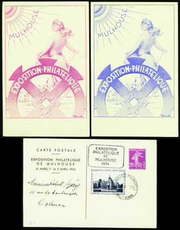 N°190 20c Semeuse expo de Mulhouse 3 cartes obl de