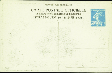N°192 (N2) 30c Semeuse bleu carte expo de Strasbou