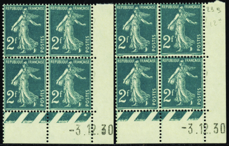 N°239 2F Semeuse vert-bleu 3.12.30 les 2 galvanos 
