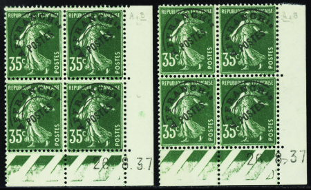 PREOBLITERES N°63 35c Semeuse vert 26-8-37 les 2 g