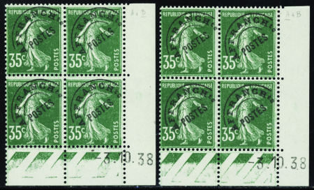 PREOBLITERES N°63 35c Semeuse vert 3-10-38 les 2 g