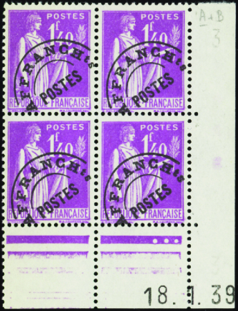 PREOBLITERES N°77 1f40 Paix 18-1-39 neuf ** TB