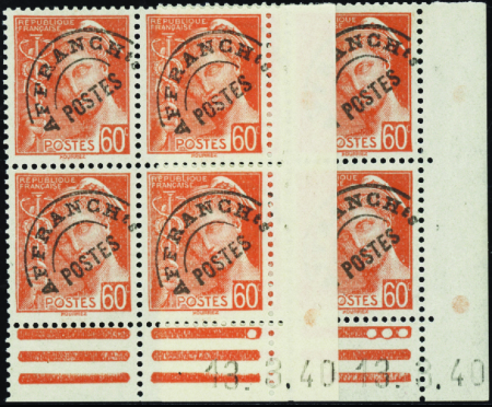 PREOBLITERES N°83 60c Mercure 13-3-40 les 2 galvan