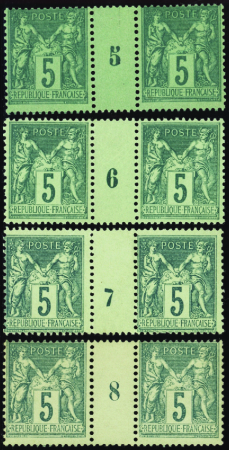 N°75 5c vert 4 millésimes (5-6-7-8) neuf * TB