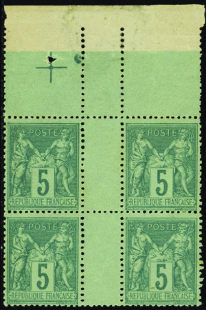 N°75 5c vert bloc de 4 hdf sans millésime (lég rou