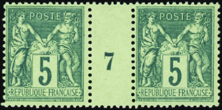 N°75 5c vert millésime 7 neuf ** TB