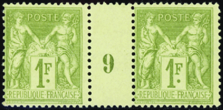 N°82 1f olive millésime 9 (1ex**) neuf * TB