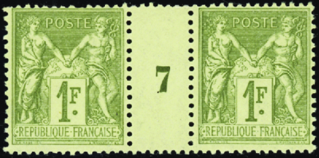 N°82 1f olive millésime 7 neuf ** TB