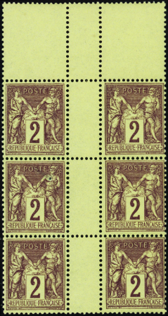 N°85 2c brun-rouge bloc de 6 sans millésime neuf *