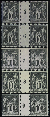 N°89 10c noir sur lilas 5 millésimes (4-6-7-8-9) n