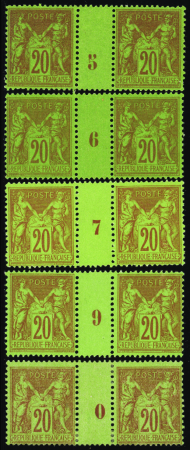 N°96 20c brique sur vert 5 millésimes (5-6-7-9-0) 