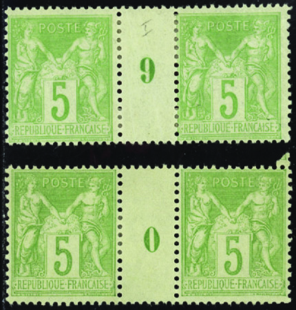 N°102 5c vert-jaune 2 millésimes (0-9) neuf * TB