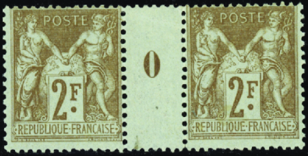 N°105 2f bistre sur azuré millésime 0 neuf * TB