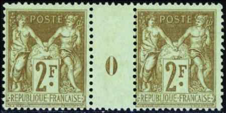 N°105 2f bistre sur azuré millésime 0 neuf ** TB