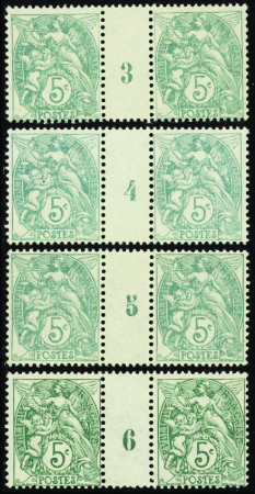 N°111 5c Blanc vert-bleu 4 millésimes 3-4-5-6 neuf