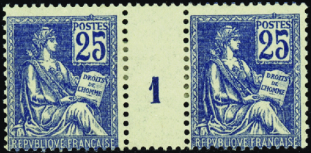 N°118 25c Mouchon millésime 1 bleu foncé neuf * TB