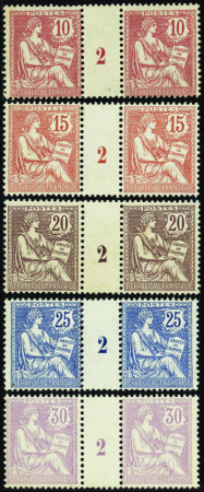 N°124/128 Mouchon retouchés 5 millésimes 2 neuf * 