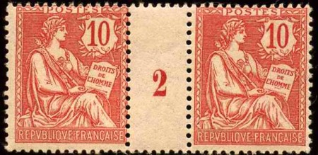 N°124 10c Mouchon rose millésime 2 neuf ** TB