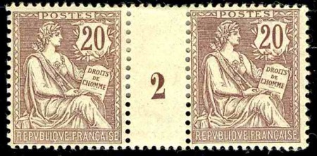 N°126 20c Mouchon brun-lilas mill 2 neuf * TB